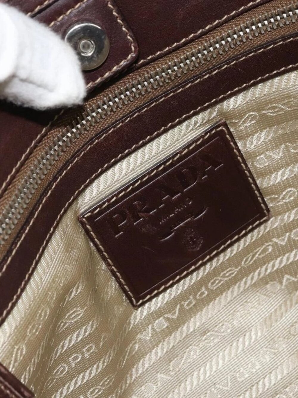 PRADA Tote Bag Canvas Beige Silver Auth 162142 - Picture 10 of 16